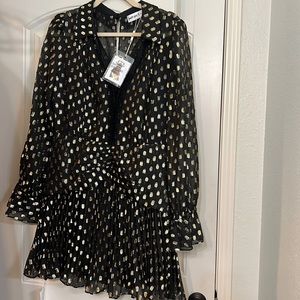 Self-portrait Dot Fil Coupe Mini dress. Black and gold. Size 10